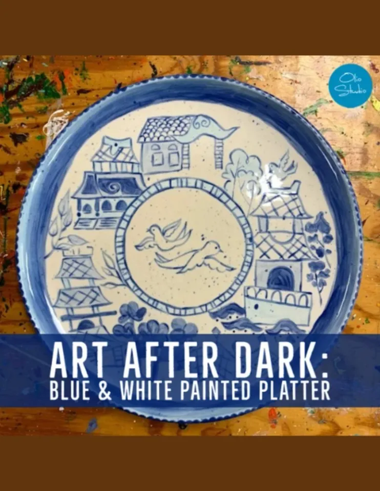 Art After Dark: Blue & White Painted Platter