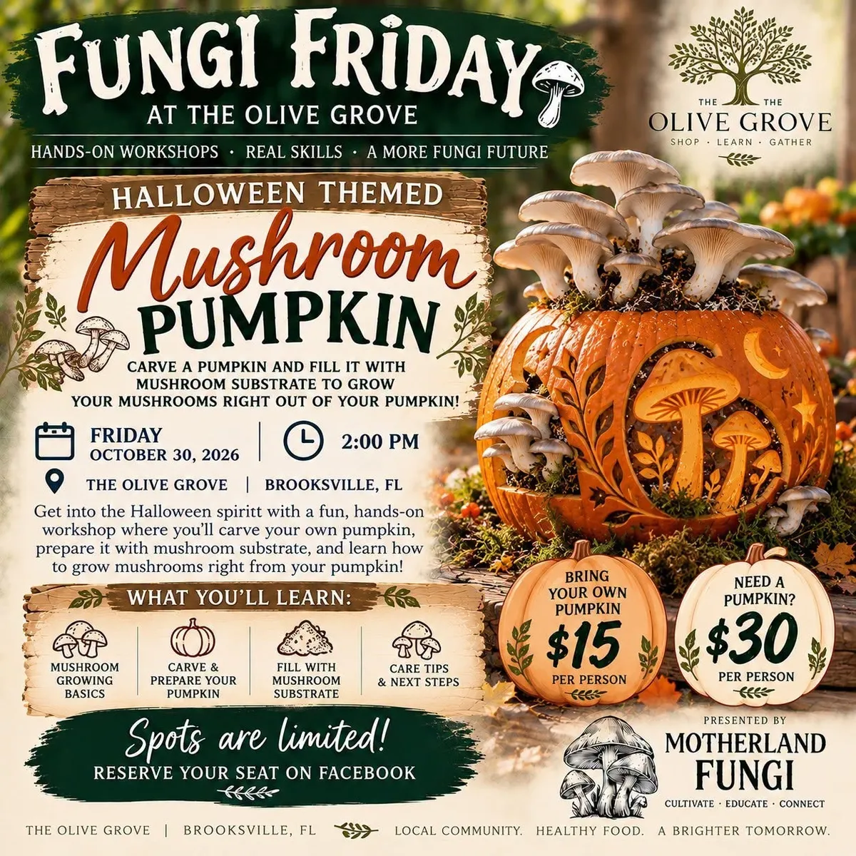 🎃🍄 FUNGI FRIDAY 10/30: Halloween Mushroom Pumpkin Workshop! 🍄🎃